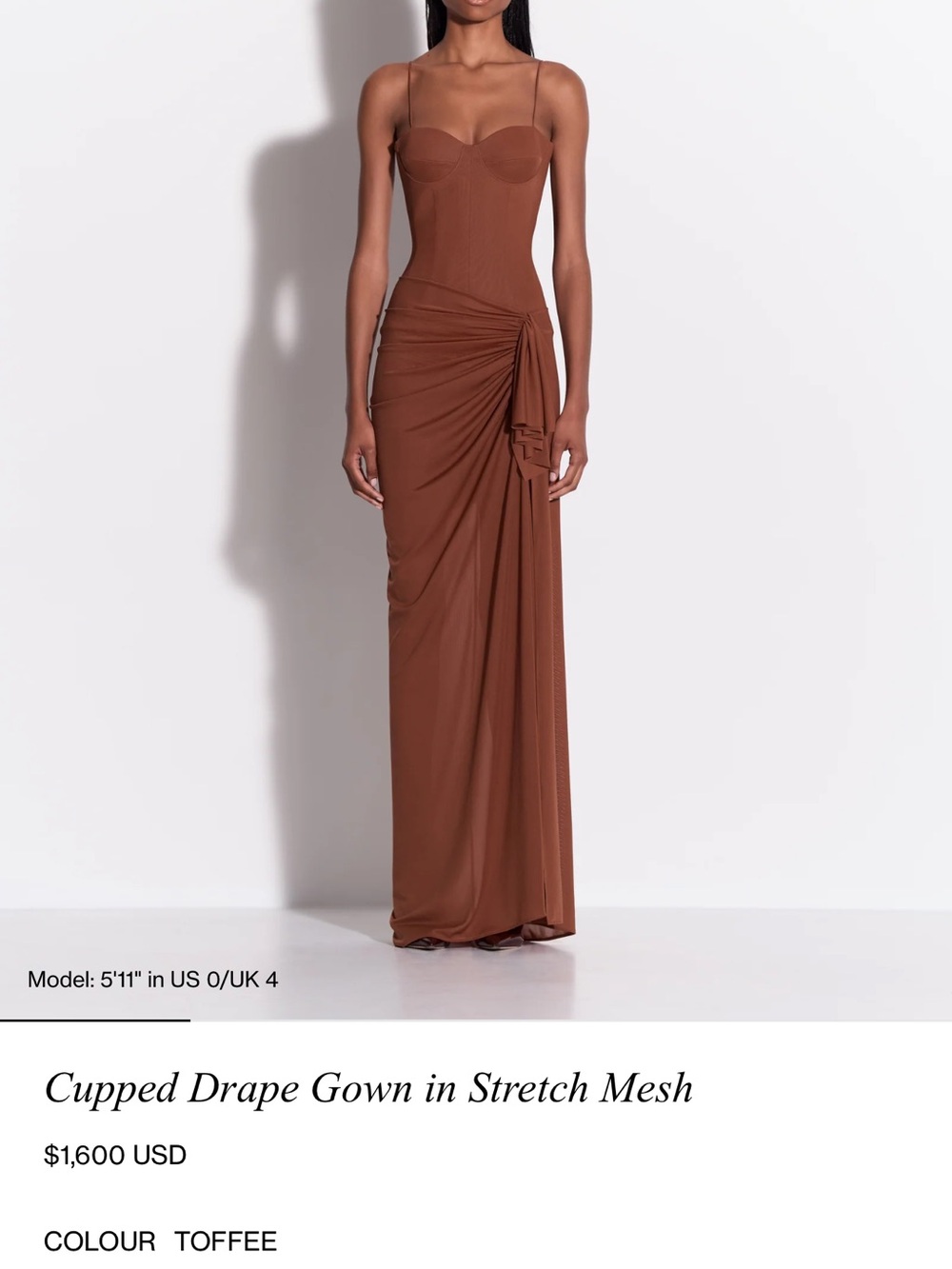 Alex Perry Toffee Cupped Drape Stretch-Mesh Gown